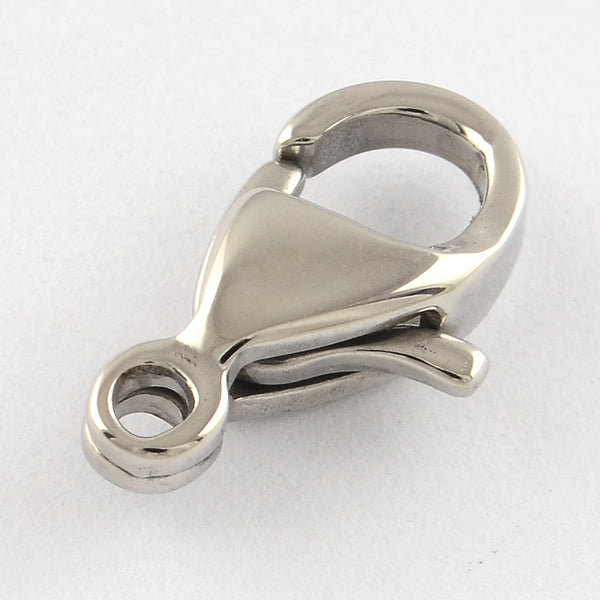 Clasp 304 stainless steel lobster,  12.5x7x4mm, Hole: 1mm  (brooch)