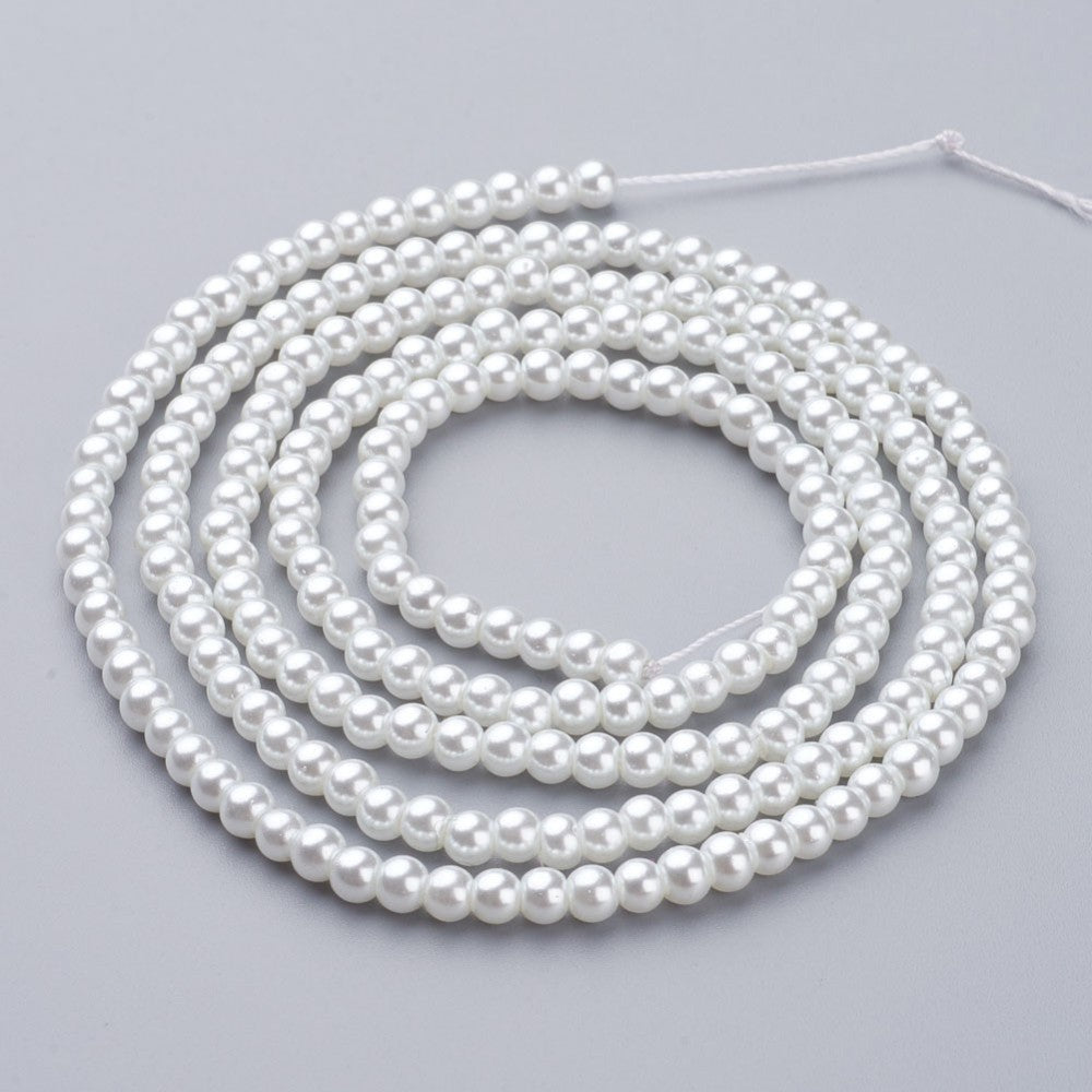 Round glass pearl strands white