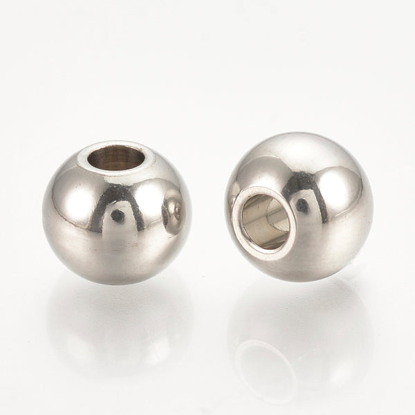201 Stainless Steel Spacer Beads, Round, Stainless Steel Color