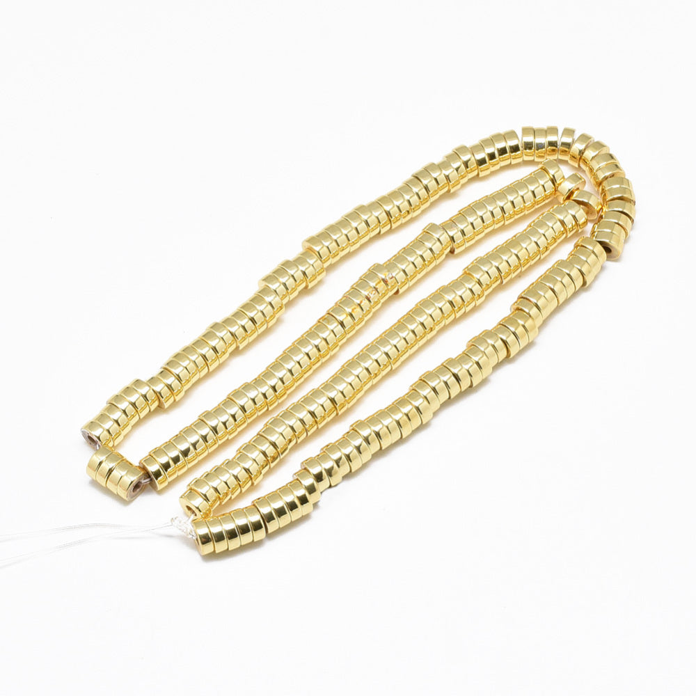 Synthetic Hematite strand, magnetic, discs, gold. Heishi Appraisals