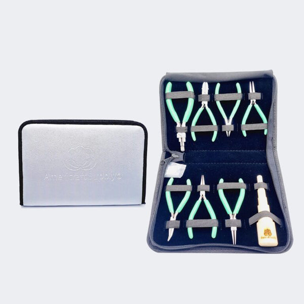 Set of basic pliers for jewelry 9 pcs Silver Clutch and tools difere