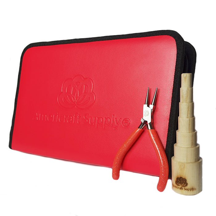 Set of basic pliers for jewelry 9 pcs - Pink Clutch Pink Glitter Handle