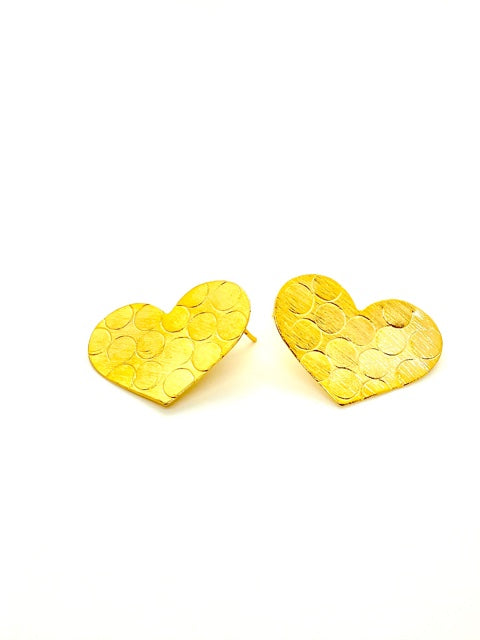 EARRING BASE, FLAT TEXTURED HEART SHAPE WITH GOLD PLATED