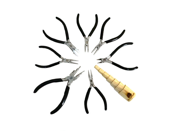 Set of Basic Jewelry Pliers. 9 pcs - Matte Black Clutch Black PVC Handle 4.5