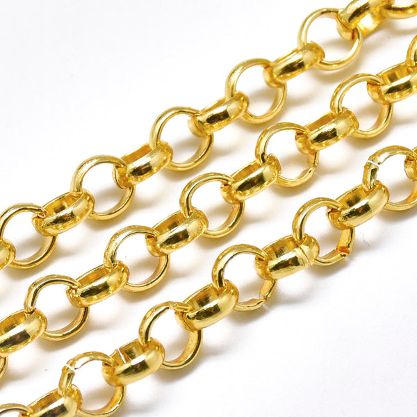 Chain Aluminum, golden, round 8x2.5mm  (5 MTS)