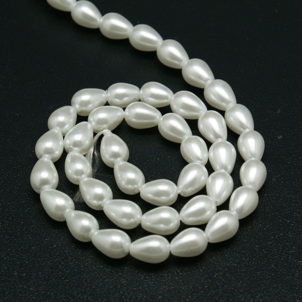 Glass Pearl teardrop, Beads Strands, White