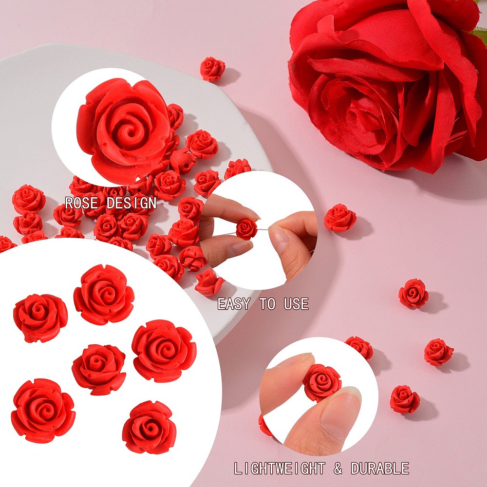 Cinnabar Beads, Rose, FireBrick, mix size. 8 to 12mm (10pcs)