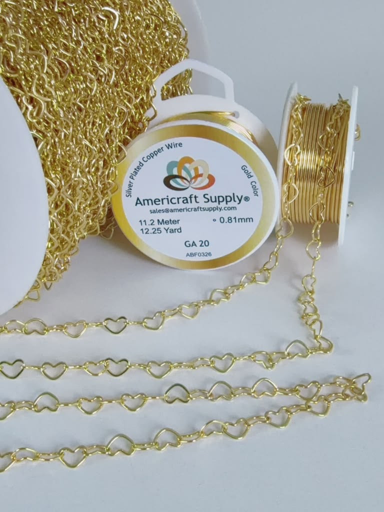 Gold Color Chain for Jewelry Making by the Meter. Heart 6.3x4.8x0.4mm Hole 4.7mm