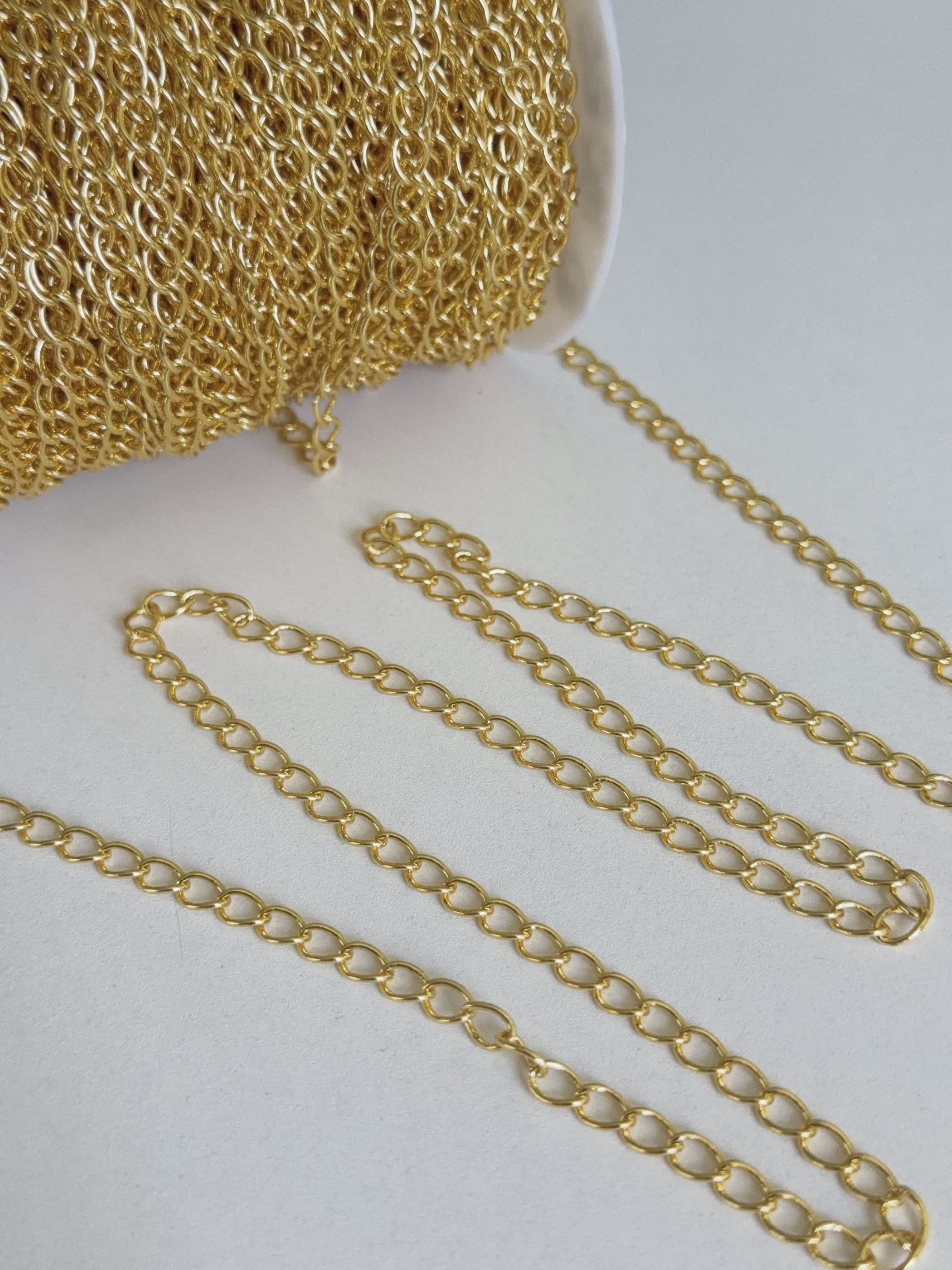 Gold Color Chain for Jewelry Making by the Meter. Oval 6.8 x 4.5 x 0.9mm Hole 5 x 3.8mm