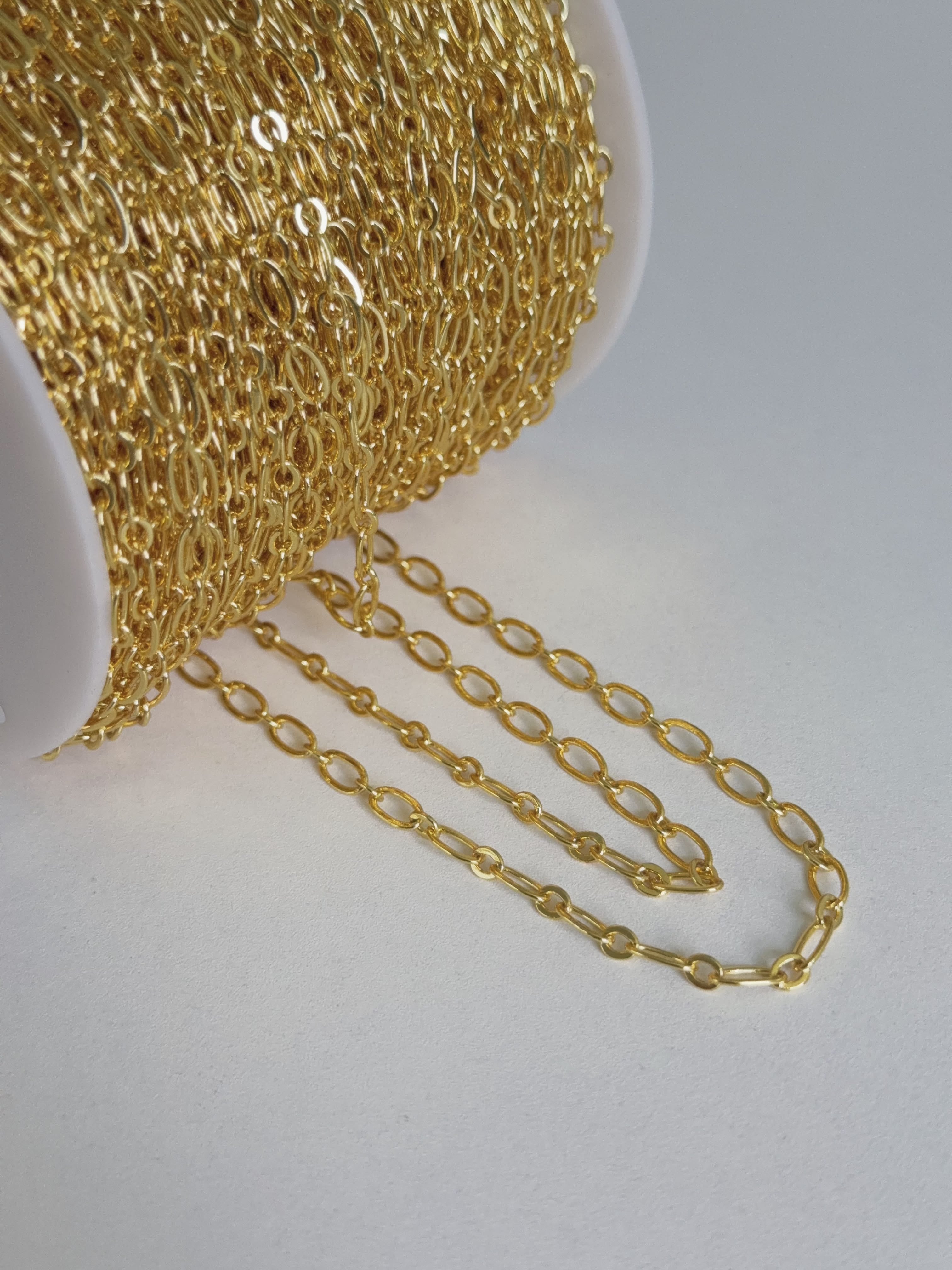 Gold Color Chain for Jewelry Making by the Meter. Oval 8.6 x 3.7 x 0.6mm hole 6 X 2.5mm