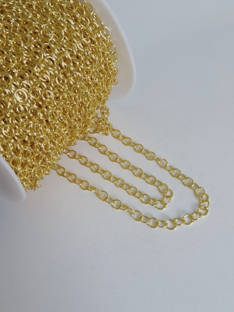 Gold Color Chain for Jewelry Making by the Meter. Semi Oval 6 X 5 X 0.7mm HOLE 3.4mm