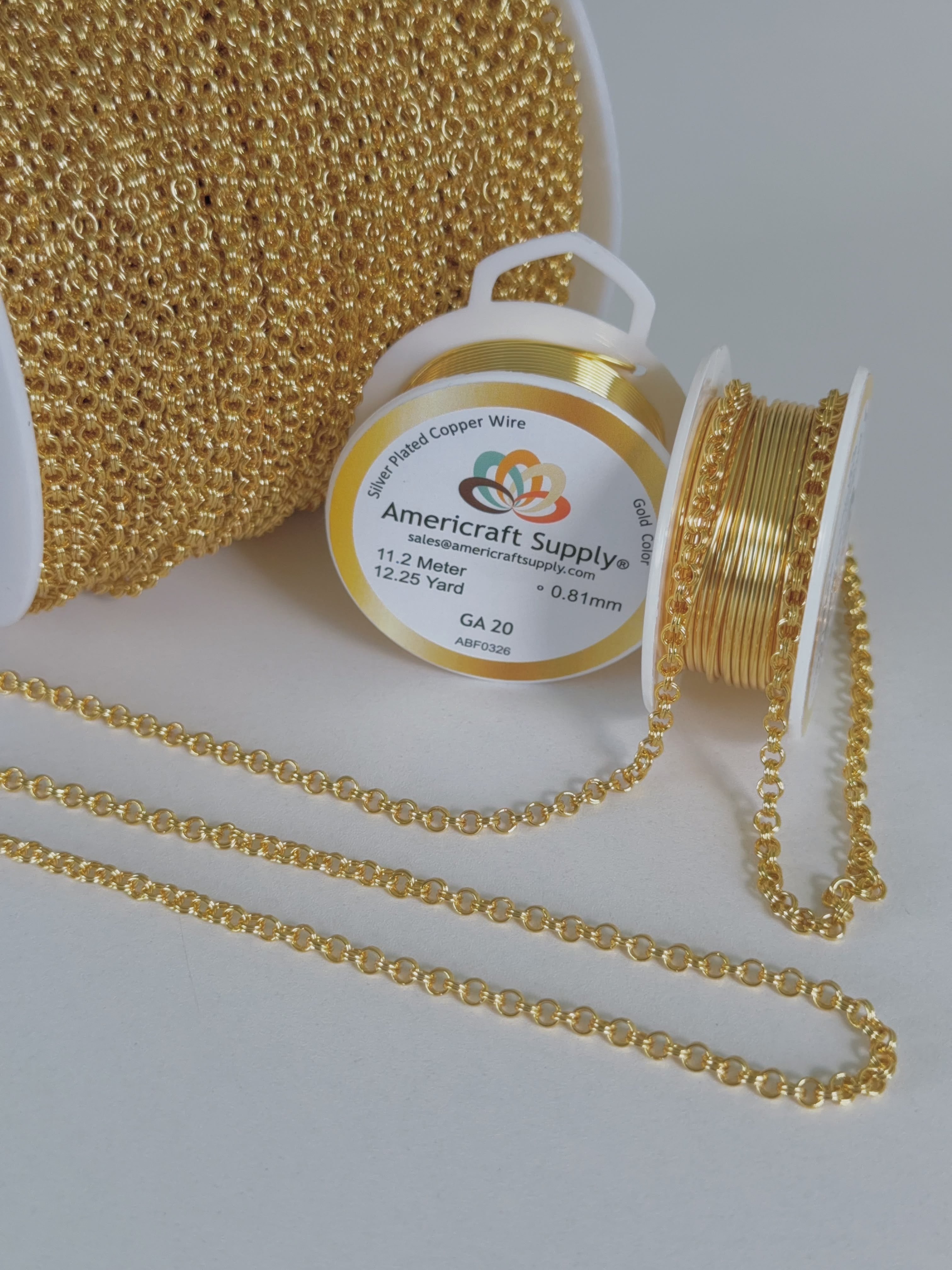 Gold Color Chain for Jewelry Making by the Meter. Round 3 x 0.9mm Hole 1.8mm