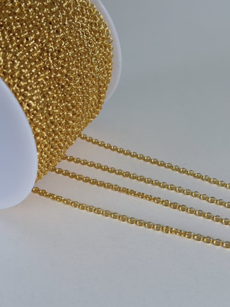 Gold Color Chain for Jewelry Making by the Meter. Round 3 x 0.9mm Hole 1.8mm