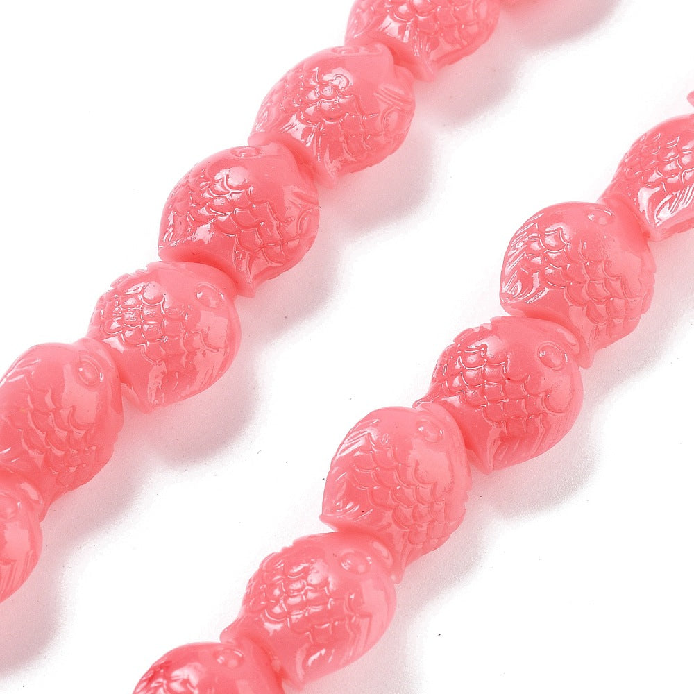 Synthetic Coral Carved Beads Strands, Dyed, Fish  (15 pcs)