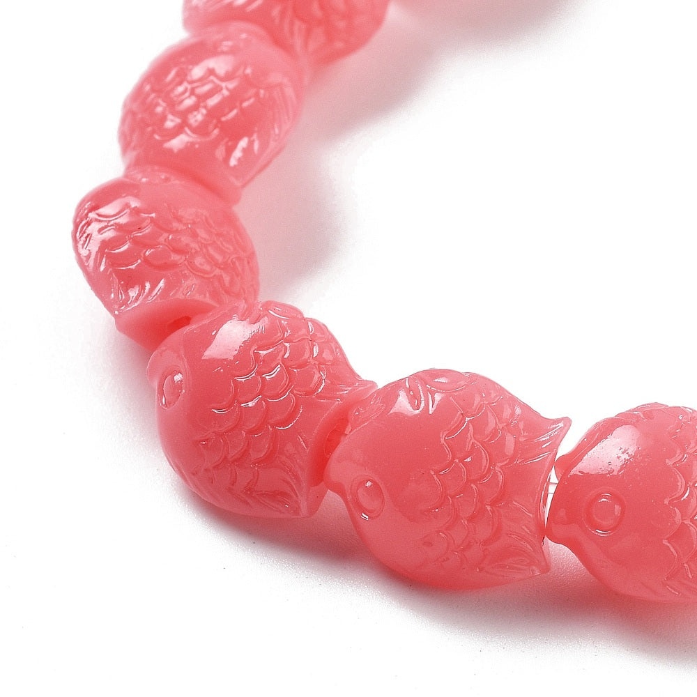 Synthetic Coral Carved Beads Strands, Dyed, Fish  (15 pcs)