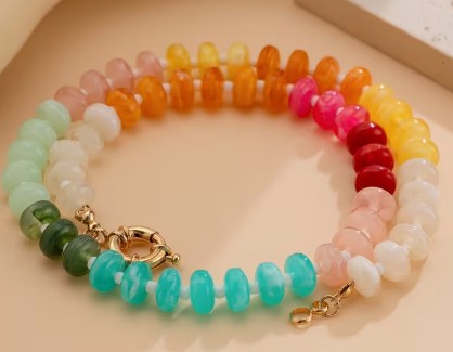 Multicolor Acrylic Necklace with Gold Sailor-Style Clasp | Modern Jewelry for Women