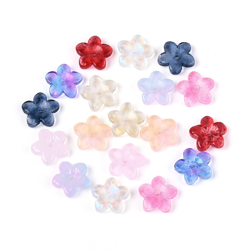 Glass flower; multicolrs; size: 9 to 10 mm (20pcs)