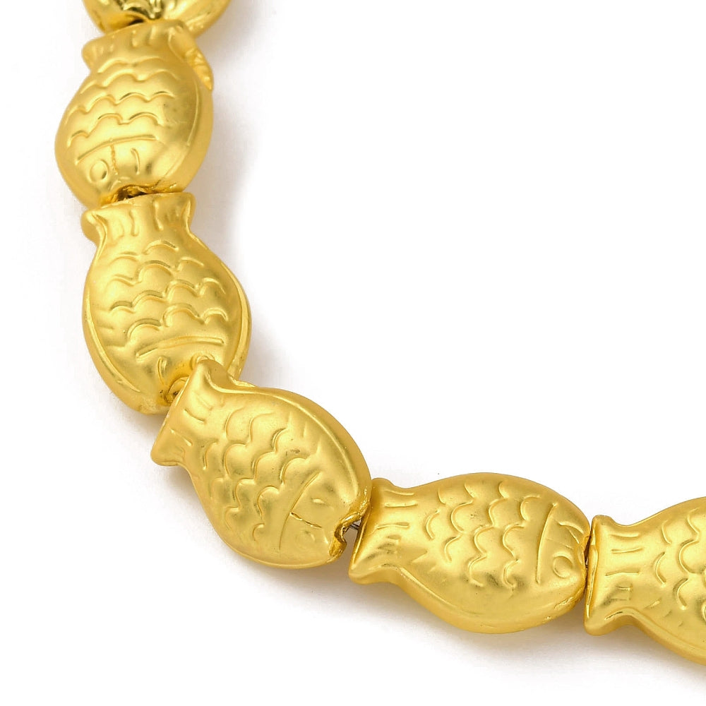 Electroplate Glass Beads Strands, Fish, Golden Plated