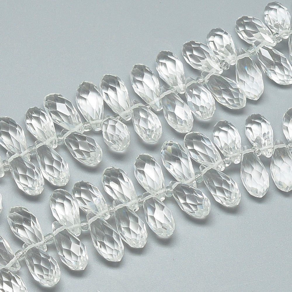 Glass Beads, Top Drilled Beads, Faceted, Teardrop, Clear, 12~13x6mm