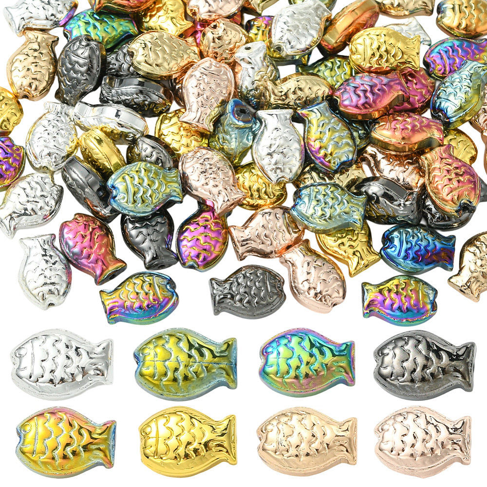 Fish-shaped glass beads, assorted colors.