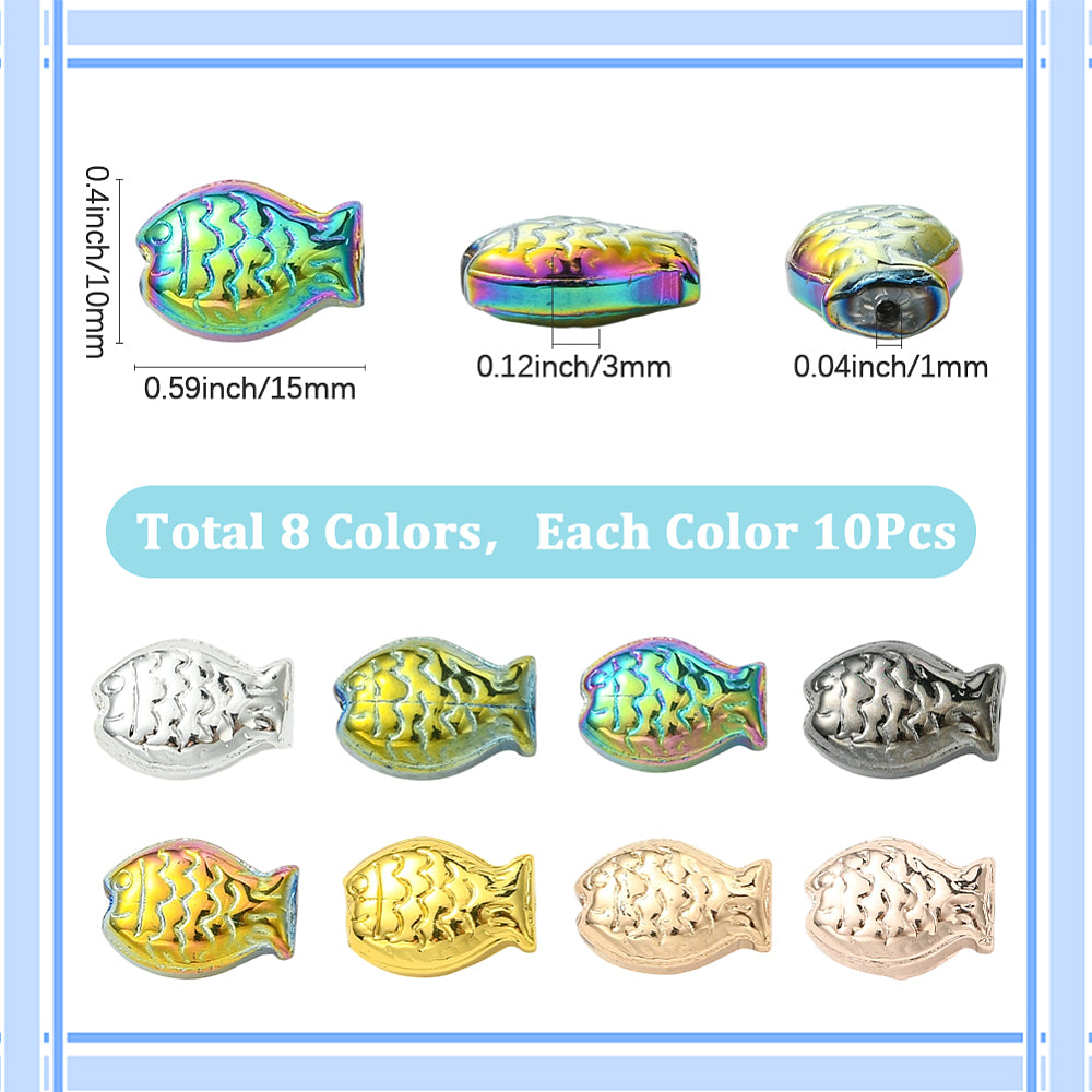 Fish-shaped glass beads, assorted colors.