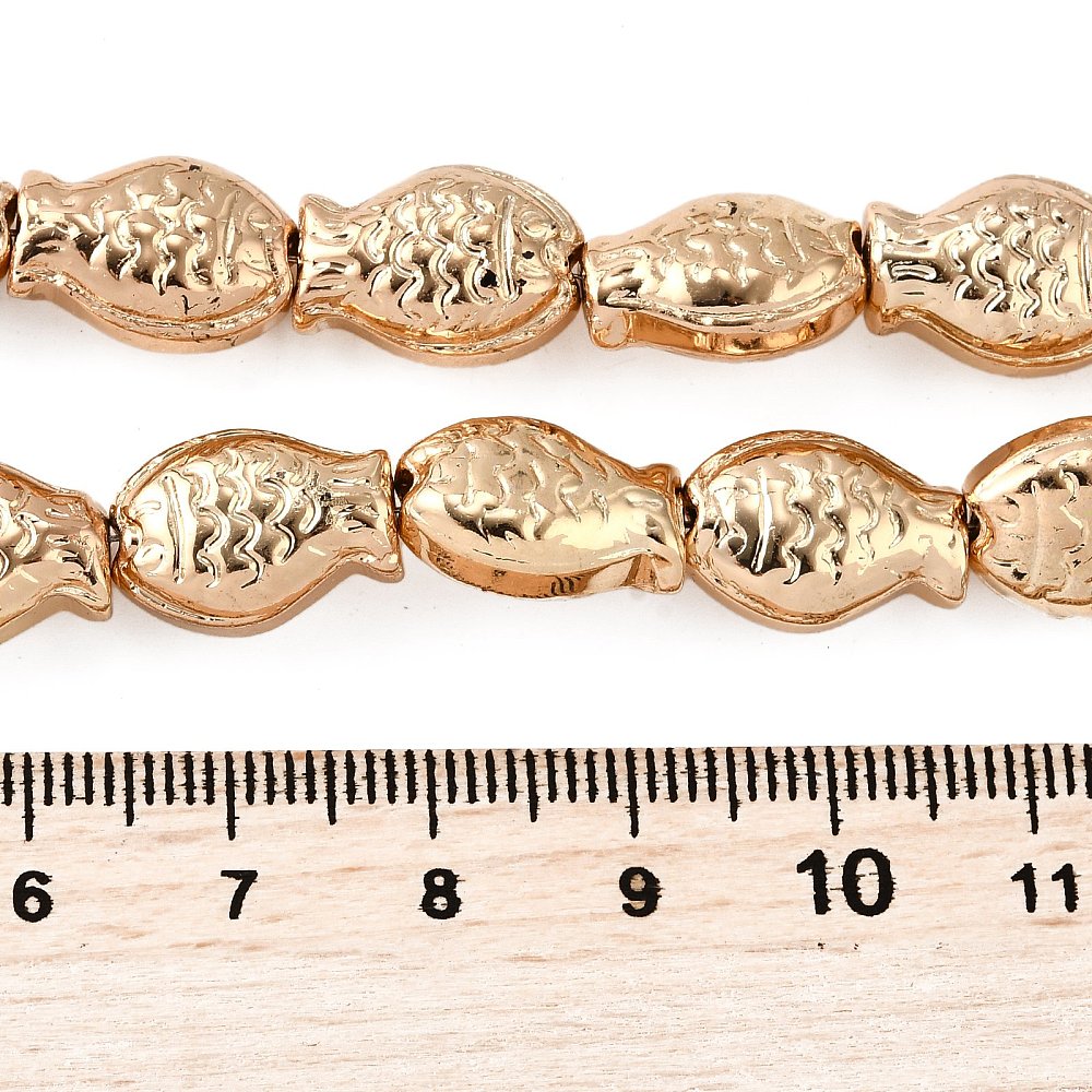 Electroplate Glass Beads Strands, Fish, Golden Plated