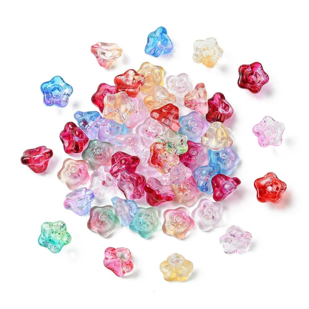 Electroplate Glass Beads, Tulip Flower, Mixed Color, 8.5x8x5.5mm