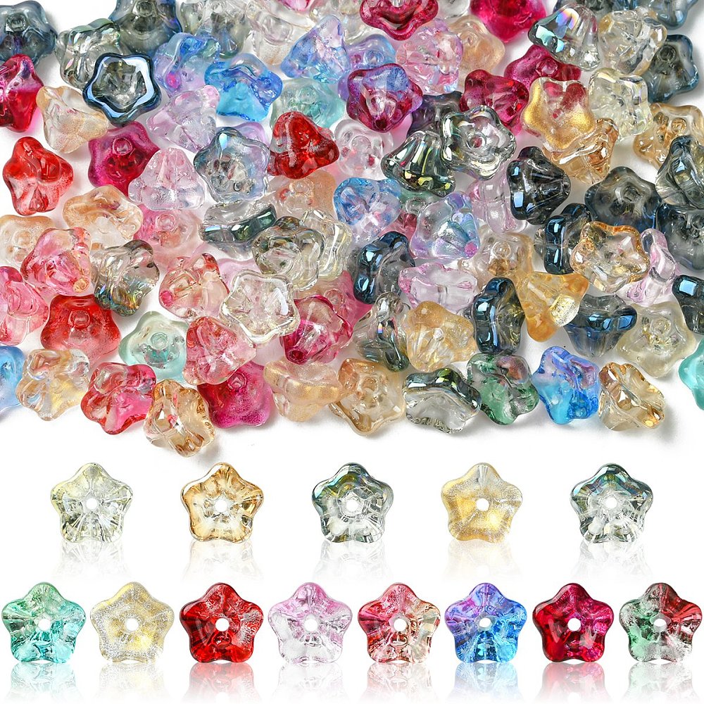 Electroplate Glass Beads, Tulip Flower, Mixed Color, 8.5x8x5.5mm