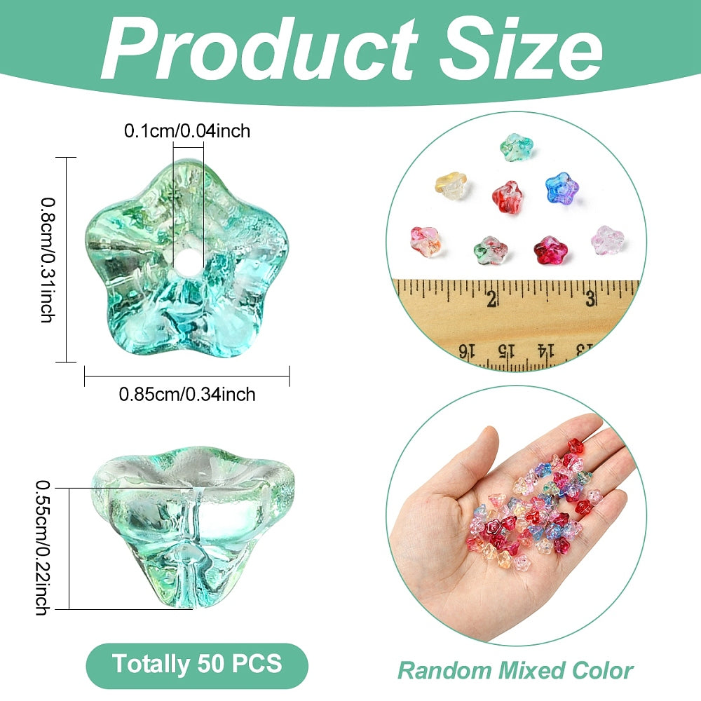 Electroplate Glass Beads, Tulip Flower, Mixed Color, 8.5x8x5.5mm