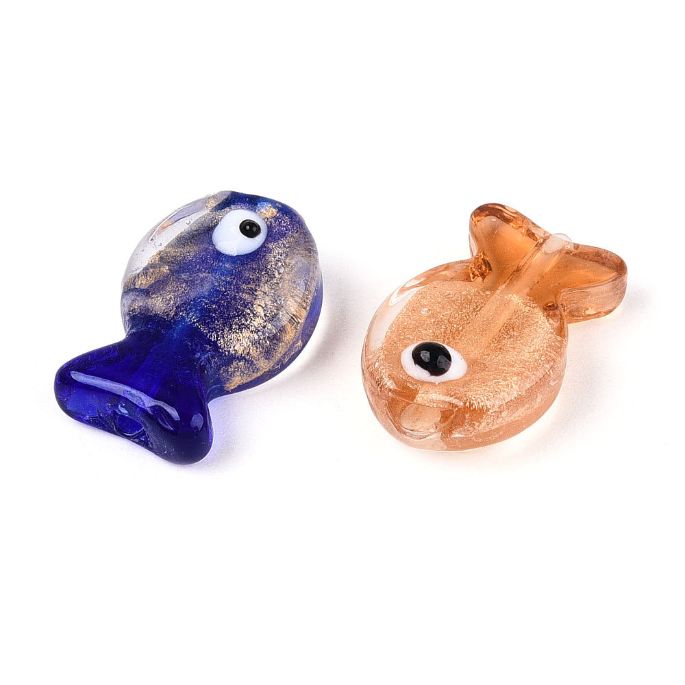Fish-shaped glass beads, assorted colors.