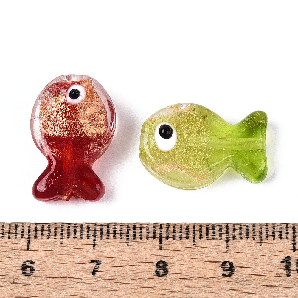 Fish-shaped glass beads, assorted colors.