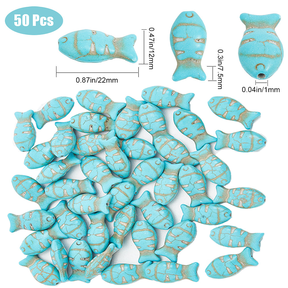 Synthetic Turquoise Dyed Beads, Fish (10 pcs)