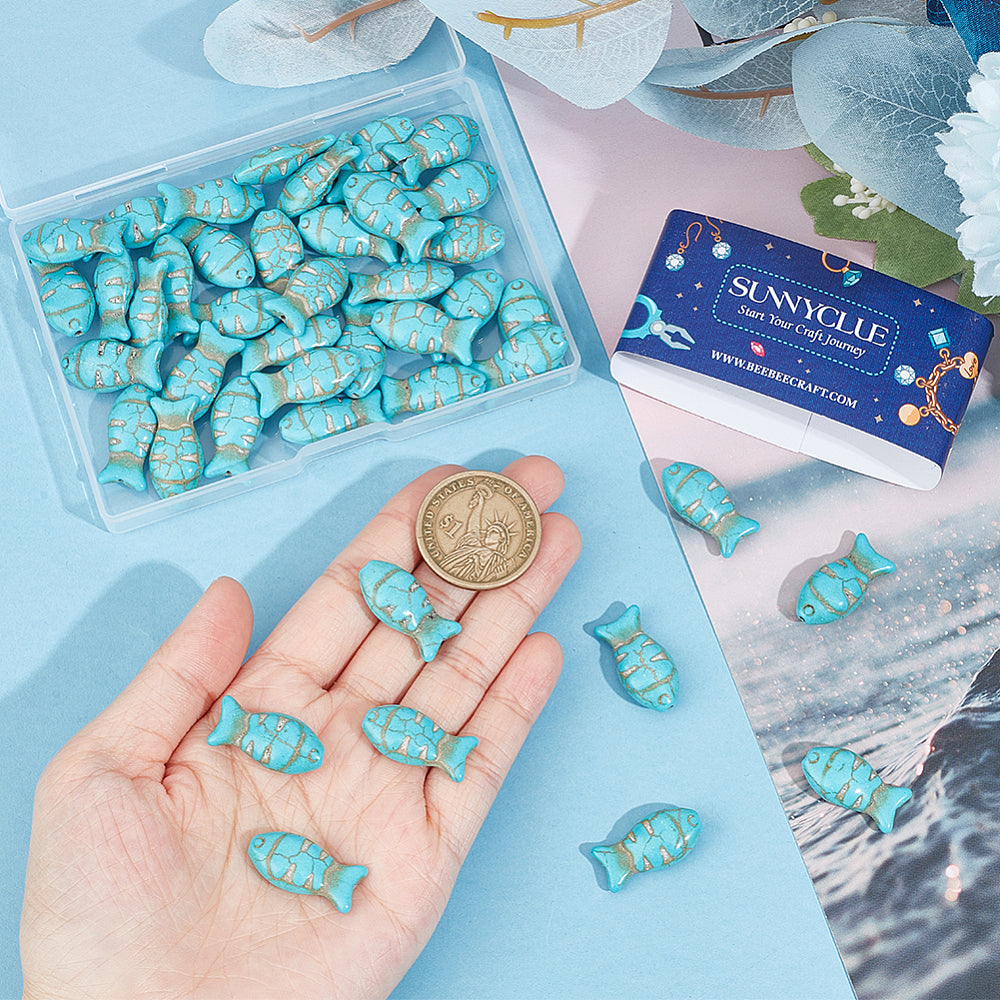 Synthetic Turquoise Dyed Beads, Fish (10 pcs)