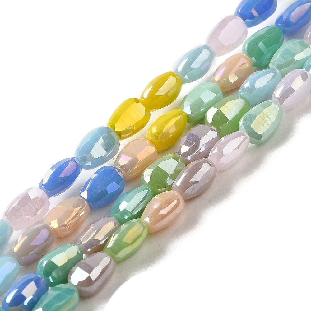 Electroplate Glass Beads Strands, AB Color Plated, Faceted, Teardrop, Colorful, 6.5x4.5x3.5mm