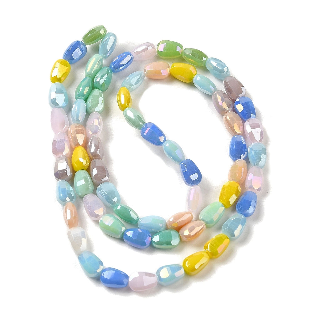 Electroplate Glass Beads Strands, AB Color Plated, Faceted, Teardrop, Colorful, 6.5x4.5x3.5mm