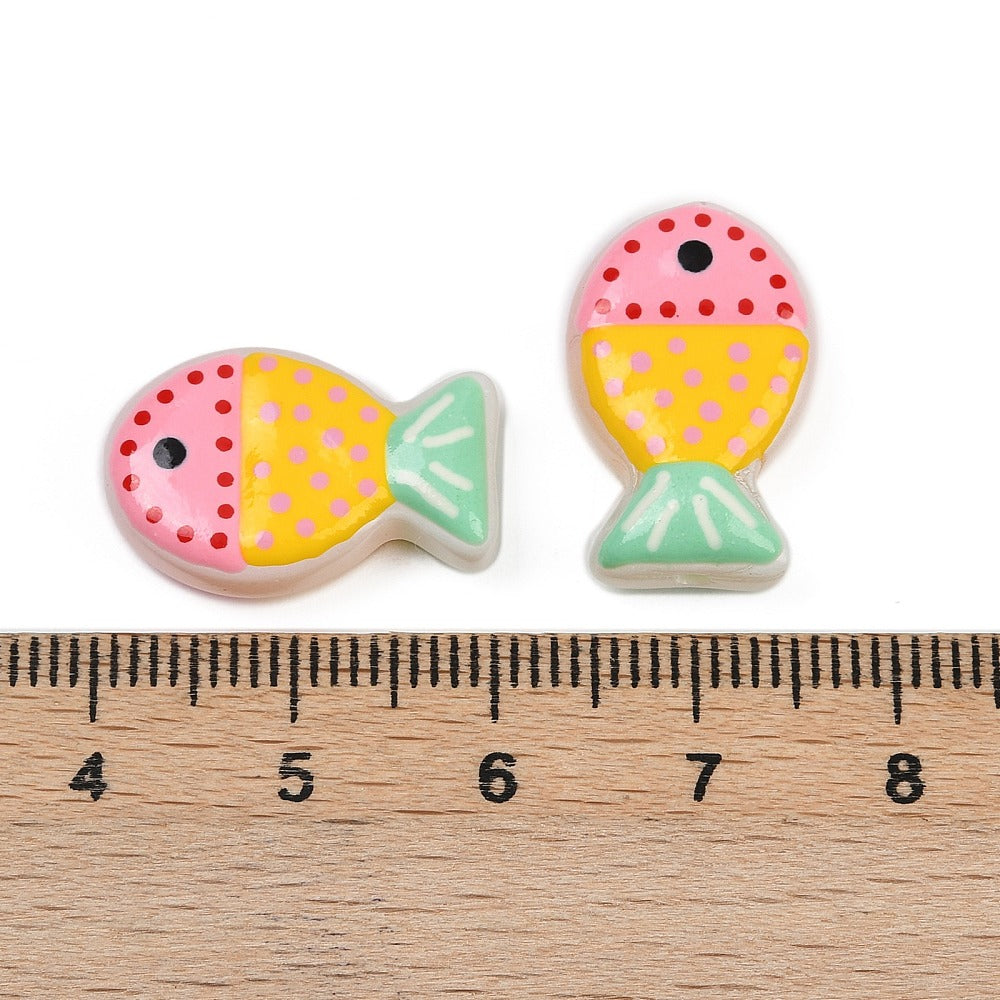 Fish-shaped glass beads, assorted colors.