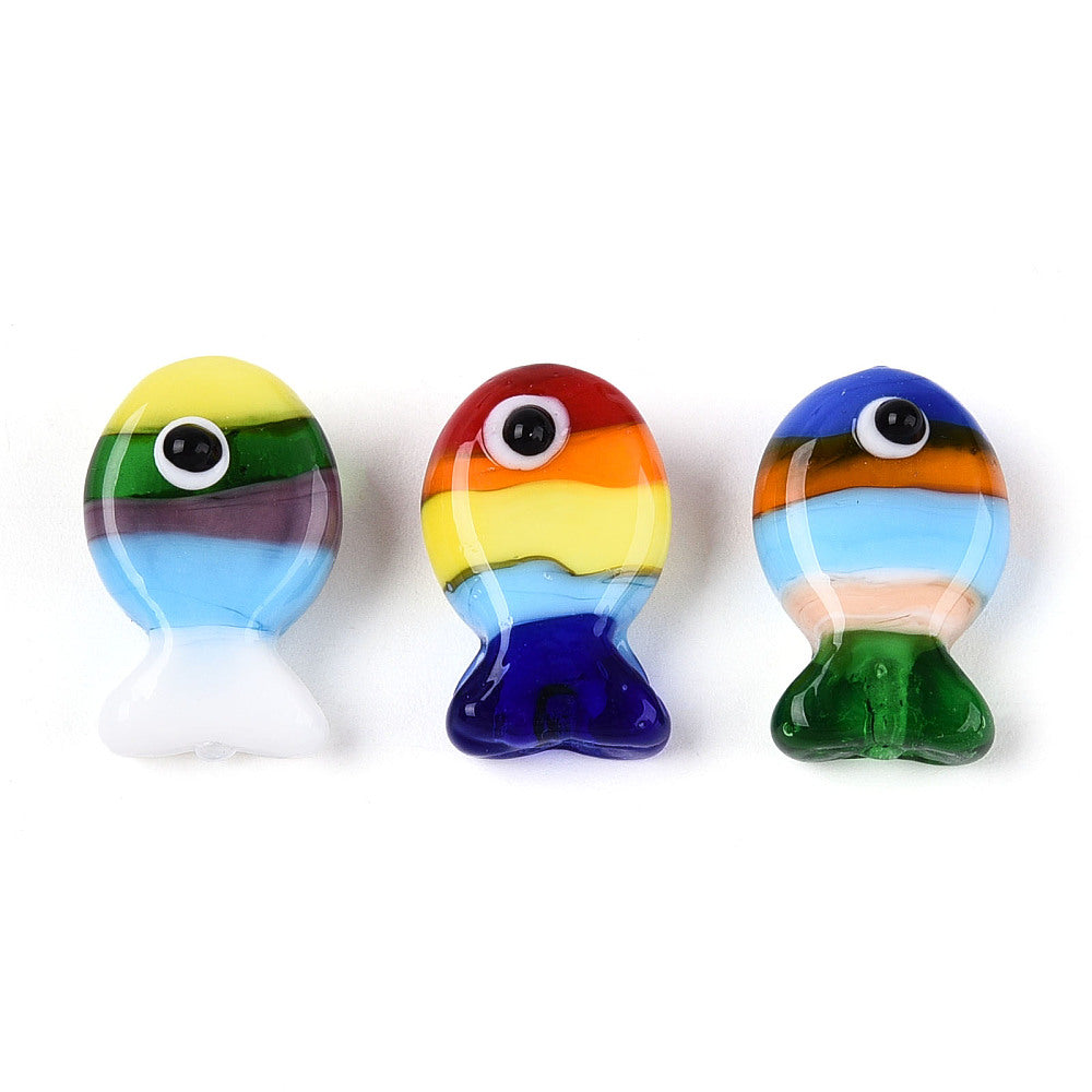 Fish-shaped glass beads, assorted colors.