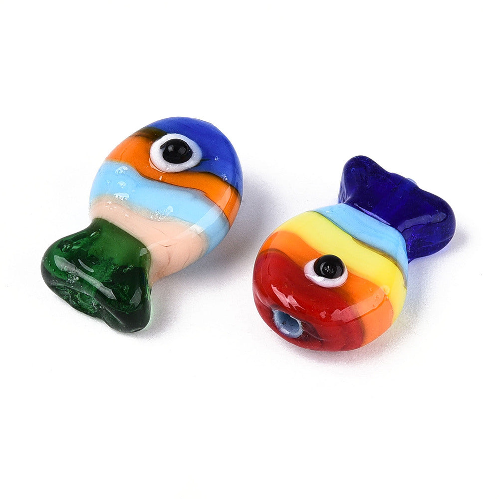 Fish-shaped glass beads, assorted colors.