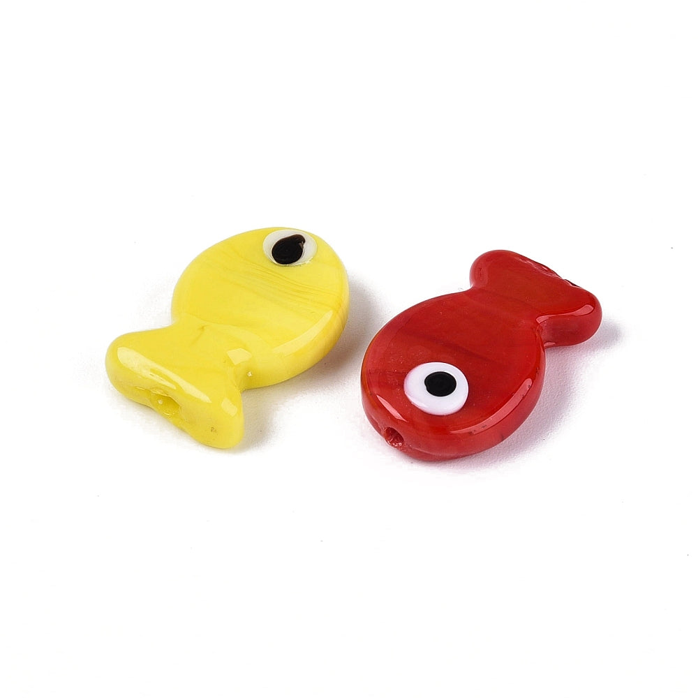 Fish-shaped glass beads, assorted colors.