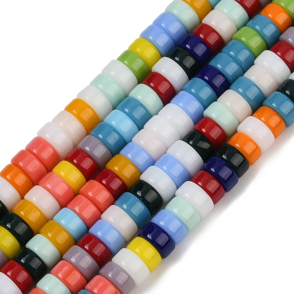 Glass Beads Strands, Flat Round, Colorful, 6~7x3~4mm