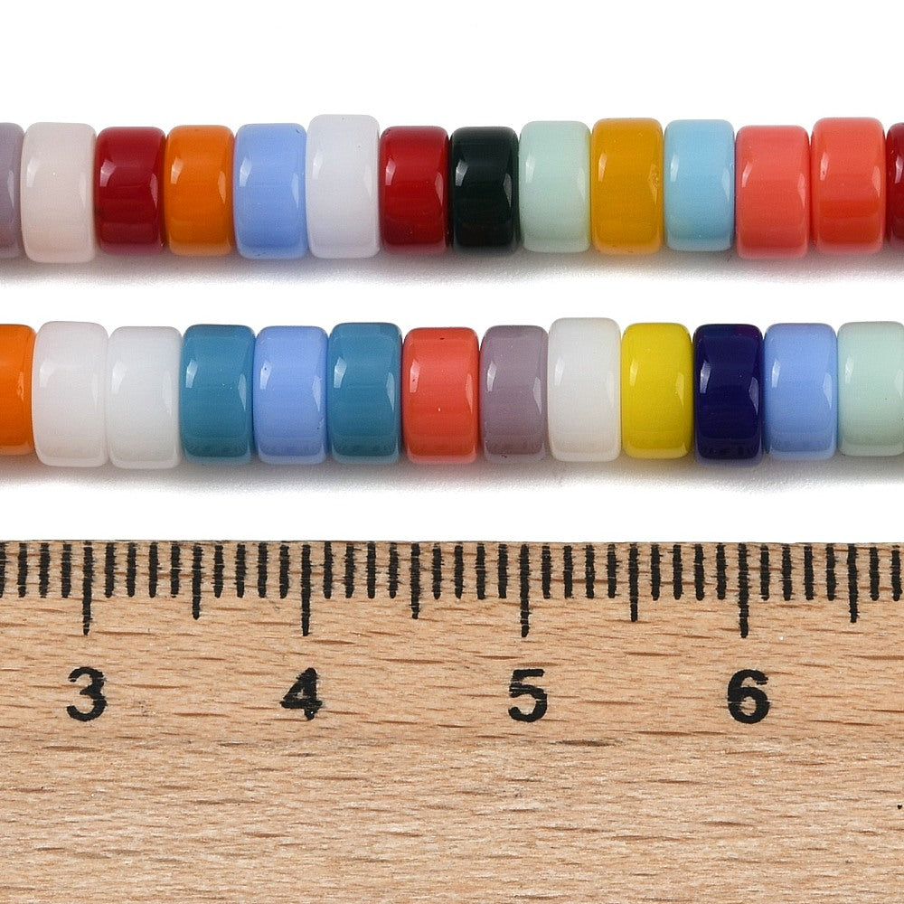 Glass Beads Strands, Flat Round, Colorful, 6~7x3~4mm