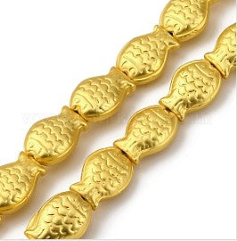 Electroplate Glass Beads Strands, Fish, Golden Plated