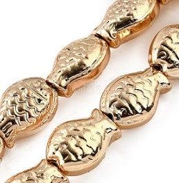 Electroplate Glass Beads Strands, Fish, Golden Plated