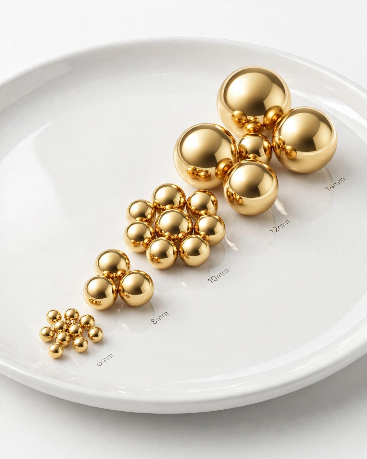 Round beads for jewelry making. High-quality 18-karat gold color. (3, 4, 5, and 8 mm).
