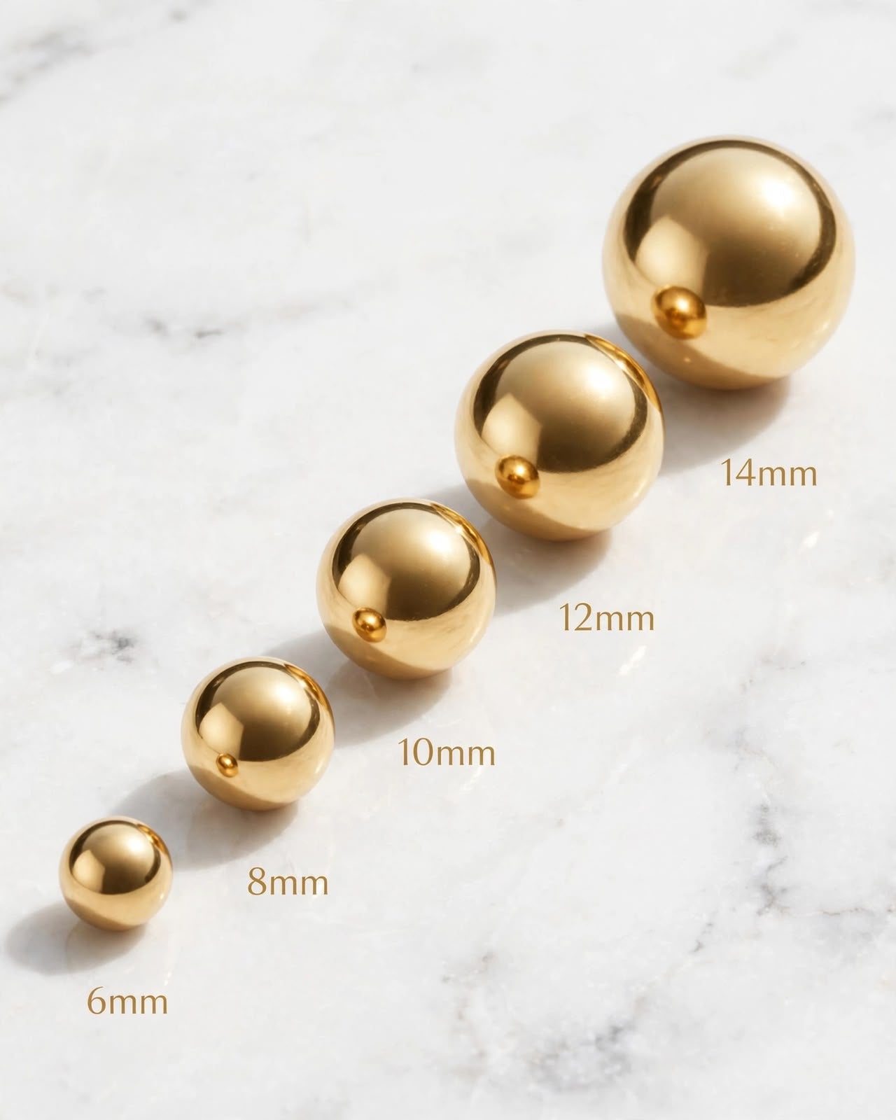 Round beads for jewelry making. High-quality 18-karat gold color. (3, 4, 5, and 8 mm).