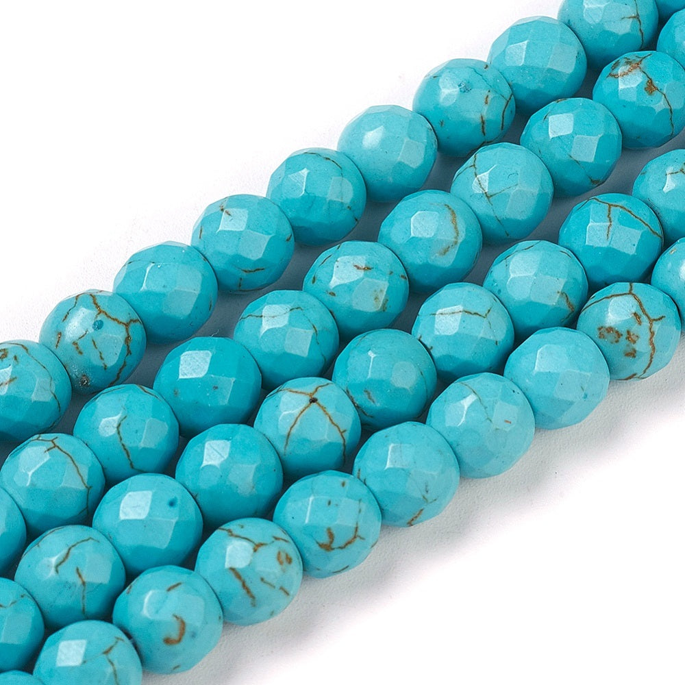 Natural Howlita Beads strands, Dyed, faceted round shape /