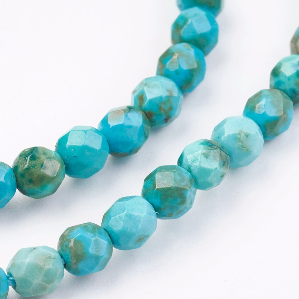 Natural magnesite strands, faceted round shape / Strand, 2 and 3 mm