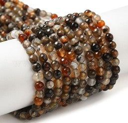 Round natural agate strips. faceted. 4mm