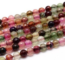 Round natural agate strips. faceted. 4mm