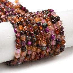 Round natural agate strips. faceted. 4mm